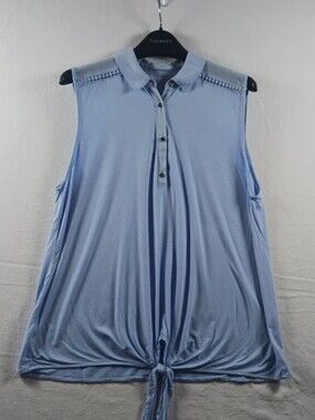 Ann Taylor Women’s Sleeveless Top With Buttons, Tie Front, Crochet Trim Size XL